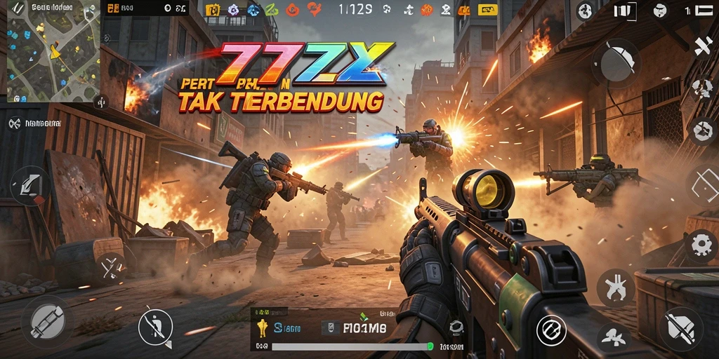 Tangkapan layar permainan 777ZX menampilkan pertempuran FPS yang intens dan grafis yang memukau.