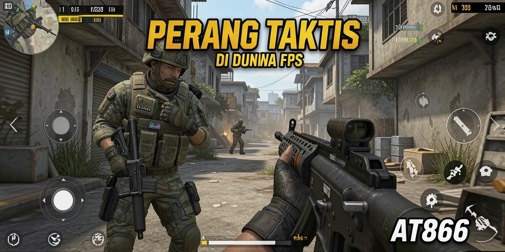 Screenshot gameplay AT866 yang penuh aksi FPS.