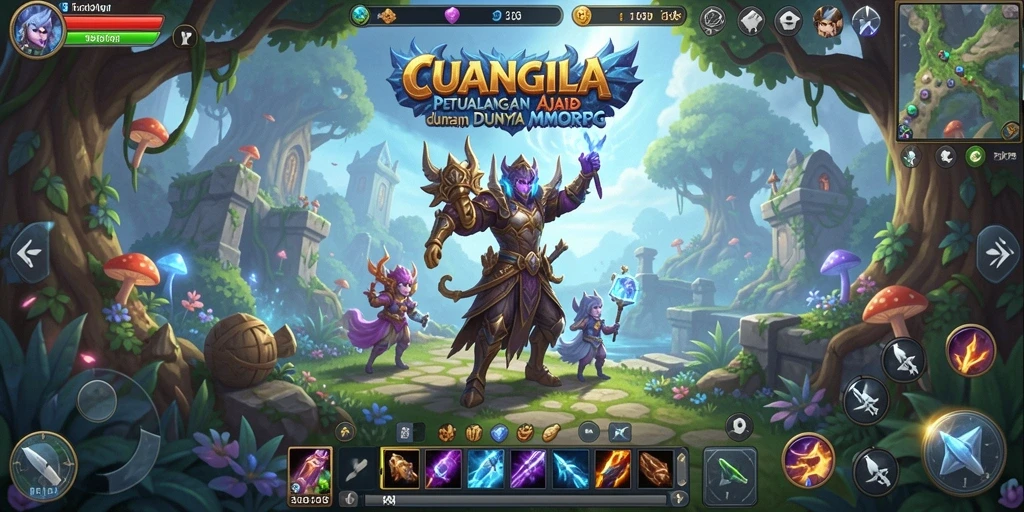 Screenshot gameplay CUANGILA menunjukkan pertempuran seru di dunia fantasi.