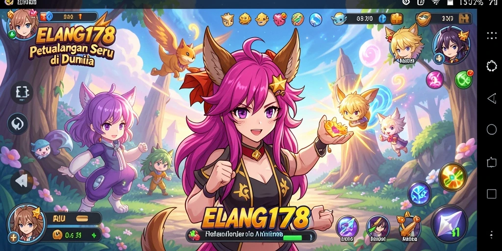 Tampilan gameplay ELANG178 yang penuh warna dan karakter Anime favorit.