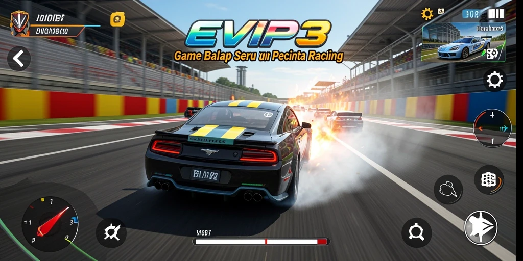 Screenshot gameplay EPIV3 yang menampilkan aksi balapan yang cepat.